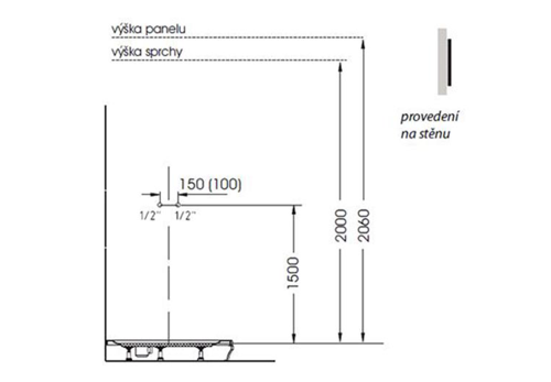 Mola 80365 sprchový panel s termostatickou batériou 210x1300mm, nástenný