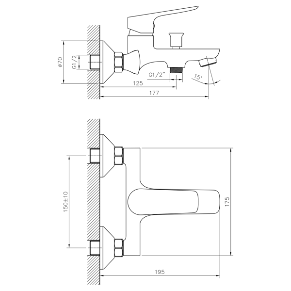 Schmitz 863.010.1 nástenná vaňová batéria, rozteč 150 mm, chróm