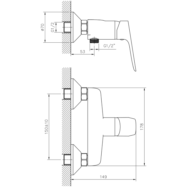 Schmitz 863.011.1 nástenná sprchová batéria, rozteč 150 mm, chróm