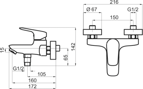 Novaservis Titania Pure 90320/1,0 vaňová nástenná batéria