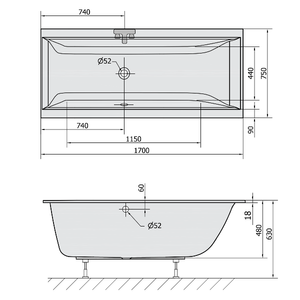 Cleo Slim 74611S obdĺžniková vaňa 170x70x48cm, biela