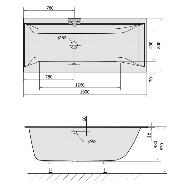 Cleo Slim 95611S obdĺžniková vaňa 180x80x48cm, biela