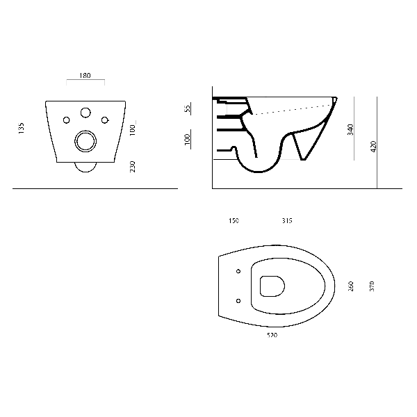 Modo 981626 závesná WC misa, Swirlflush, 37x52 cm, čierna dual-mat