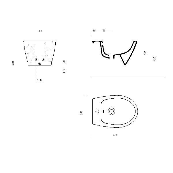 Modo 9864126 bidet závesný 37x52 cm, čierny matný