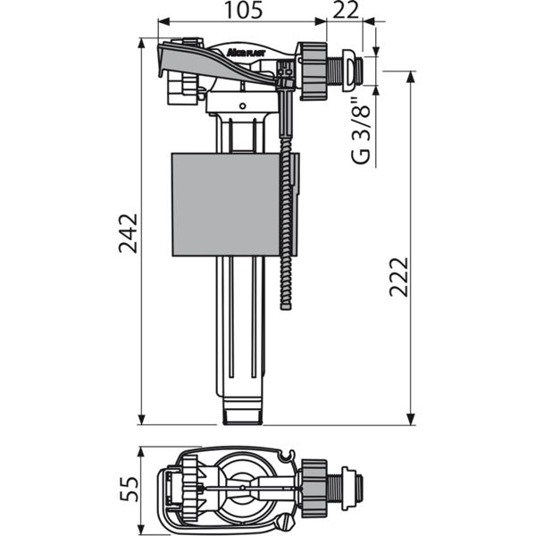 Alcaplast A160P 3/8" plavákový napúšťací ventil