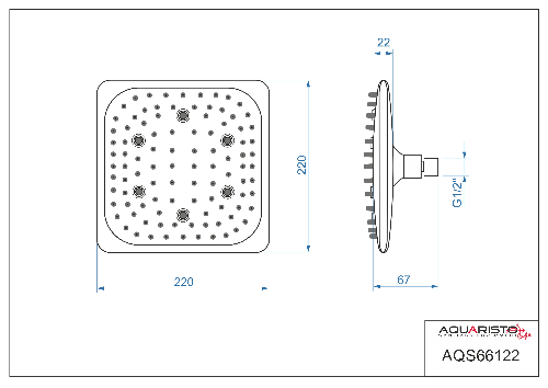 Aqauristo Camacari AQS66122 hlavová sprcha 220x220mm, plast, chróm