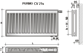 PURMO CV 21 600x1600 radiátor so spodným pripojením