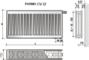 PURMO CV 22 600x1400 radiátor so spodným pripojením