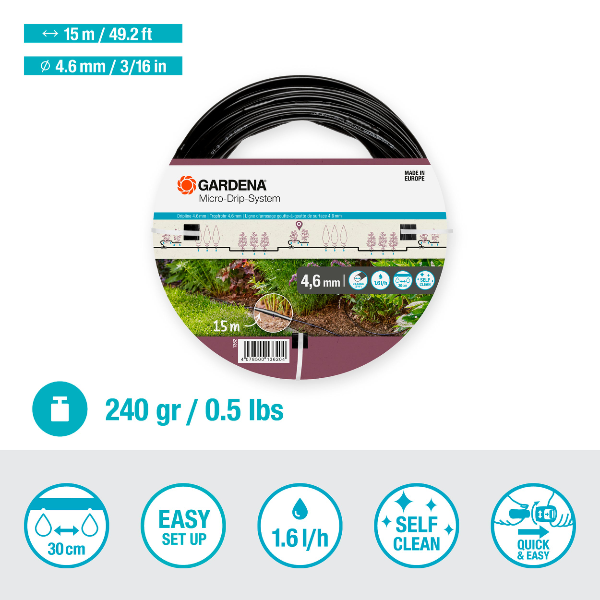 Gardena 1362-20 nadzemná kvapkacia hadica 4,6mm (3/16") 15m