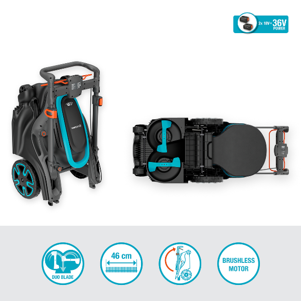 Gardena 14646-20 akumulátorová kosačka na trávu PowerMax Duo 46/36V