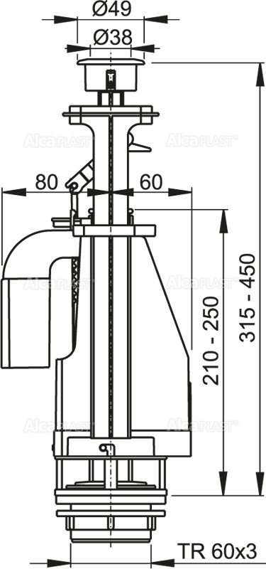 Alcaplast A08A vypúšťacie zariadenie s dvojtlačítkom