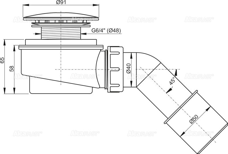 Alcaplast sifón A471CR do sprchovej vaničky, priemer 60 mm
