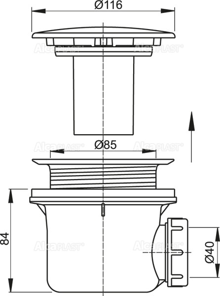 Alcaplast sifón A49CR do sprchovej vaničky, priemer 90 mm