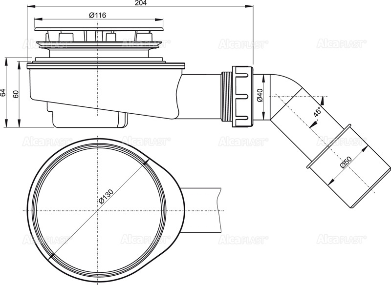 Alcaplast sifón A491CR do sprchovej vaničky, priemer 90 mm