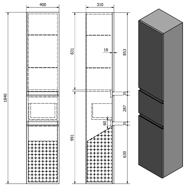 Altair AI485L vysoká skrinka s košom 40x184x31cm, dub emporio