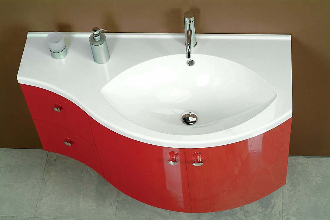 Aila 55611 umývadlová skrinka 110x39 cm, červená/strieborná, zásuvky vľavo