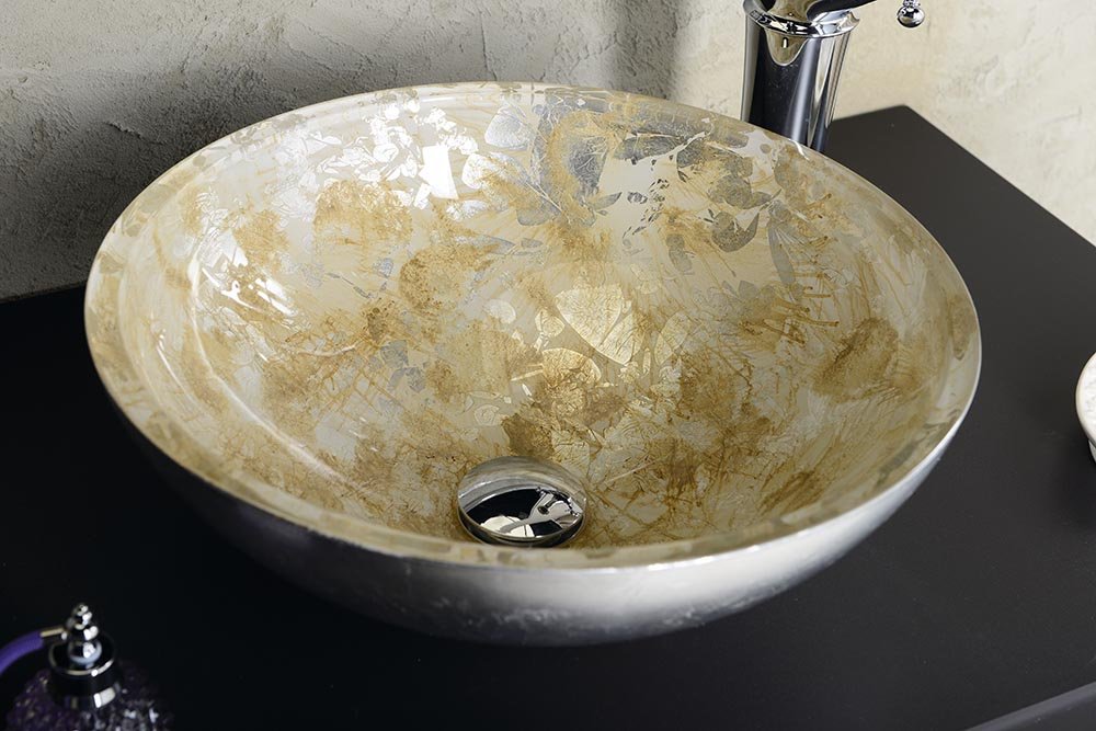 Murano Anima sklenené umývadlo 40x14 cm strieborná/zlatá