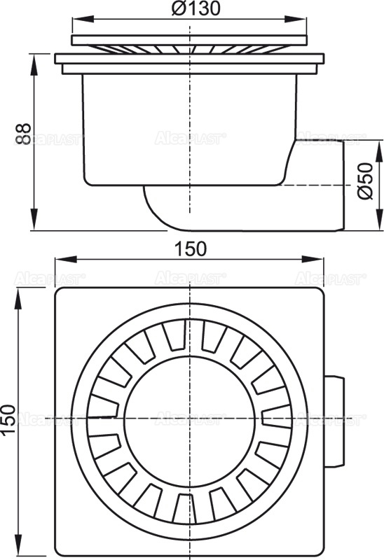 Alcaplast APV15 podlahová vpusť 150x150