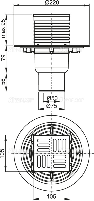 Alcaplast APV2311 podlahová vpusť 105x105