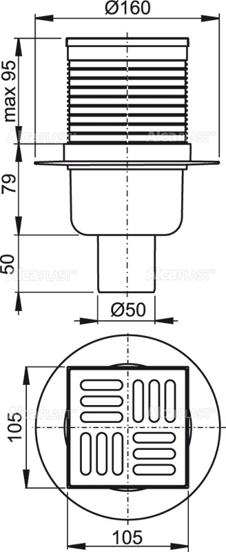 Alcaplast APV32 podlahová vpusť 105x105