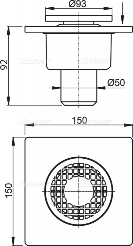 Alcaplast APV4 podlahová vpusť 150x150