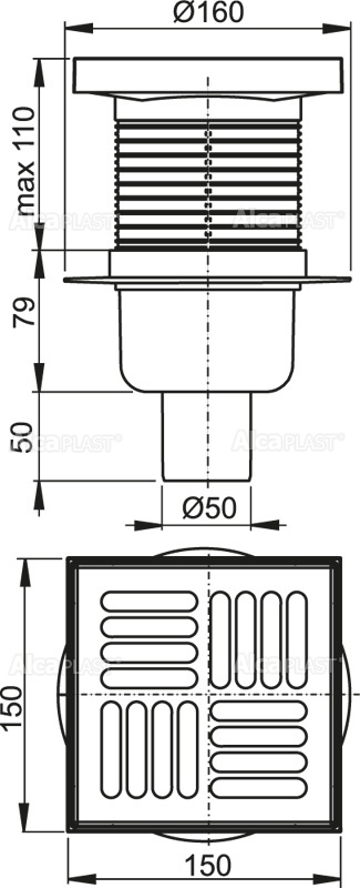 Alcaplast APV6111 podlahová vpusť 105x105