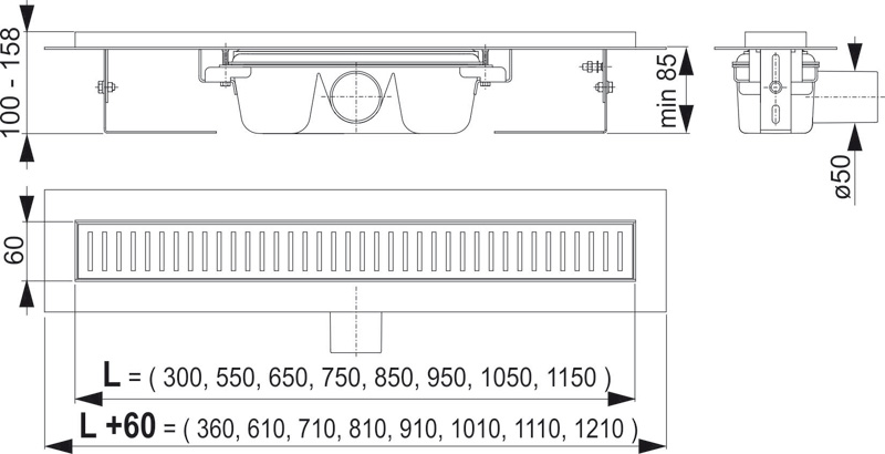 Alcaplast sprchový žľab ALCA APZ1-1150