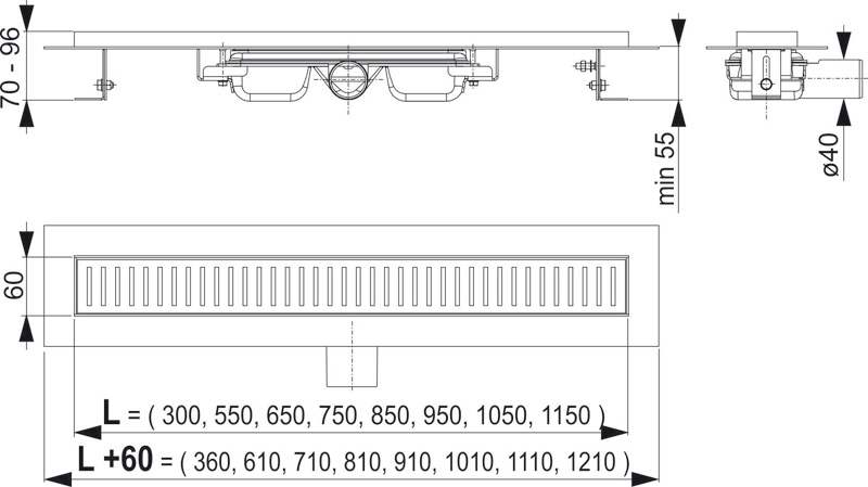 Alcaplast sprchový žľab ALCA APZ101-750 Low