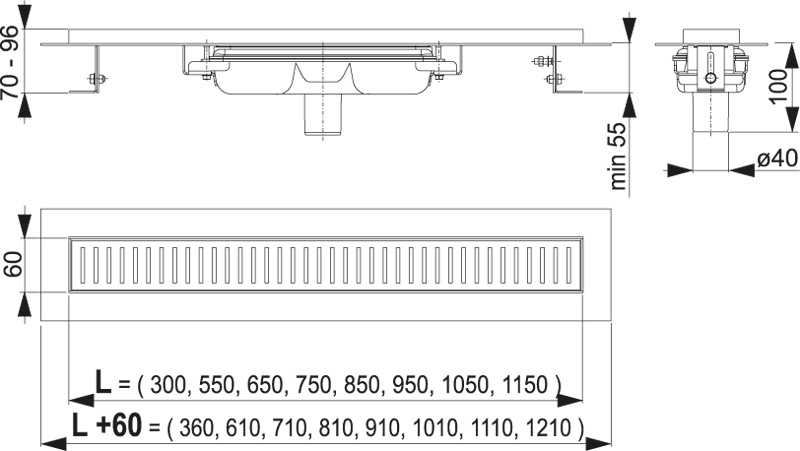 Alcaplast sprchový žľab ALCA APZ1101-1050 Low