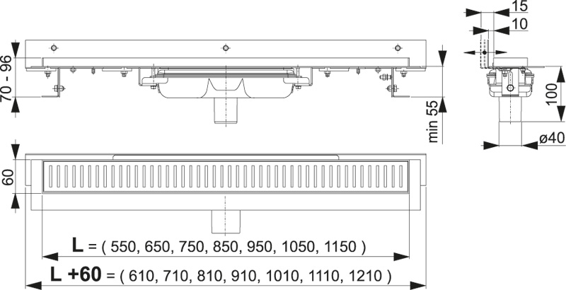 Alcaplast sprchový žľab ALCA APZ1104-550 Flexible Low