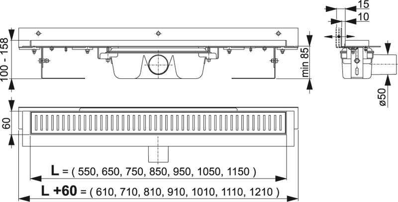 Alcaplast sprchový žľab ALCA APZ4 Flexible - 1050