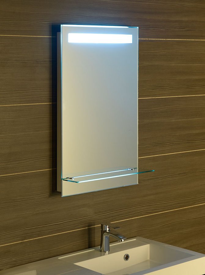 Aqualine ATH52 zrkadlo s LED osvetlením 50x80 cm, sklenená polica, gombíkový vypínač