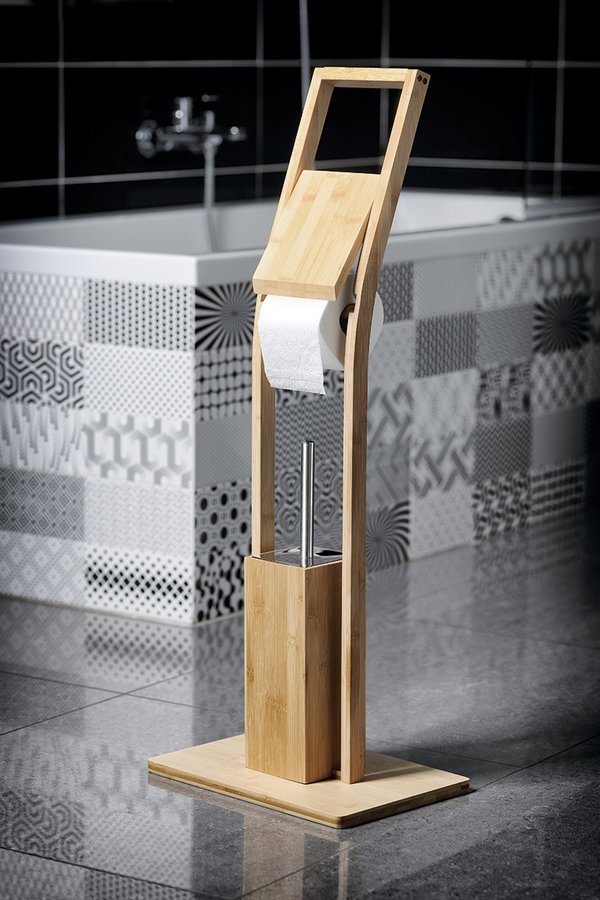 Bambus BI026 stojan s držiakom na toaletný papier a WC kefou
