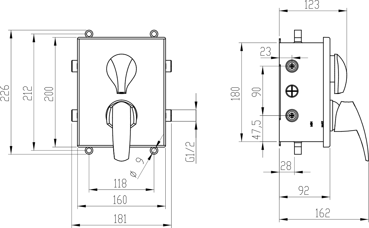 Novaservis BOX56052R,0 podomietková vaňová batéria s boxom, 2 výstupy