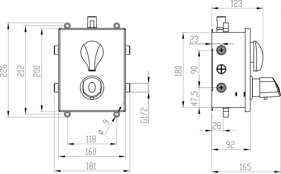 Novaservis BOX56052RXT,0 podomietková termostatická batéria s boxom, 3 výstupy