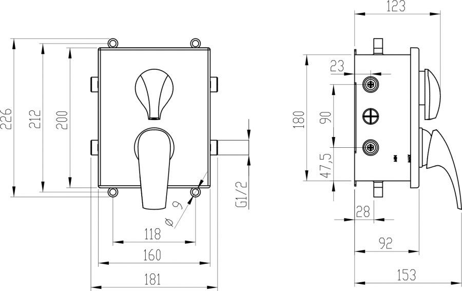 Novaservis BOX57052R,0 podomietková vaňová batéria s boxom, 2 výstupy