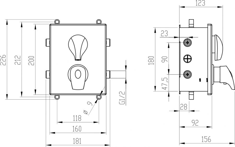 Novaservis BOX57052RT,0 podomietková termostatická batéria s boxom, 2 výstupy