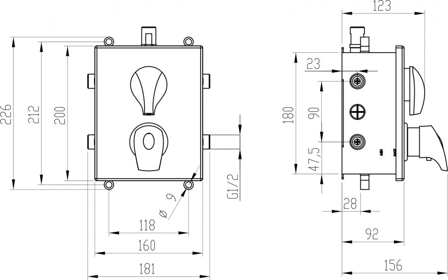 Novaservis BOX57052RXT,0 podomietková termostatická batéria s boxom, 3 výstupy