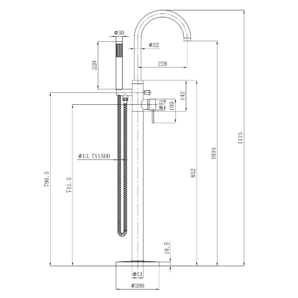 Ceto BV357 vaňová batéria s pripojením do podlahy, 1175 mm, chróm