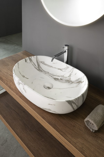 Caleo CA590BC keramické umývadlo na dosku 60x42cm, bianco carrara