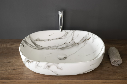 Caleo CA590BC keramické umývadlo na dosku 60x42cm, bianco carrara