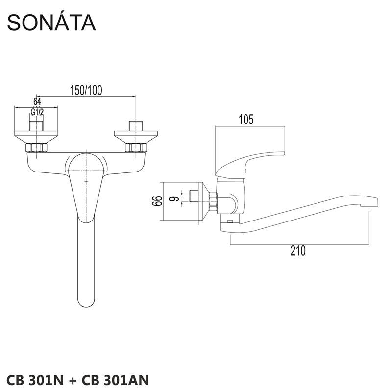 Mereo Sonáta CB301AN drezová nástenná batéria 100 mm Z