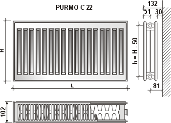 PURMO C 22 550x1400 radiátor s bočným pripojením