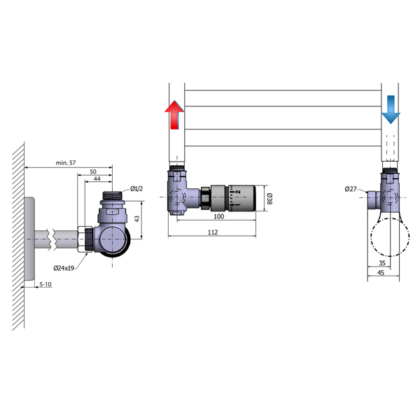 Corner Combi CP3021BS pripojovacia sada ventilov termostatická, ľavá, čierna