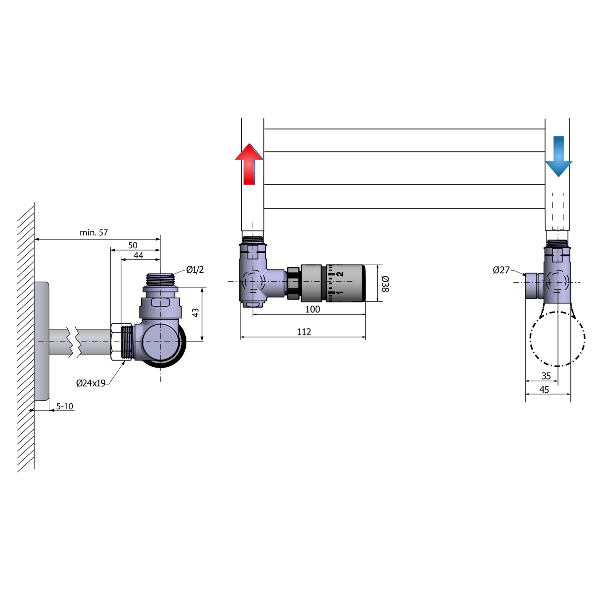 Corner Combi CP3521S pripojovacia sada ventilov termostatická, ľavá, brúsený nerez