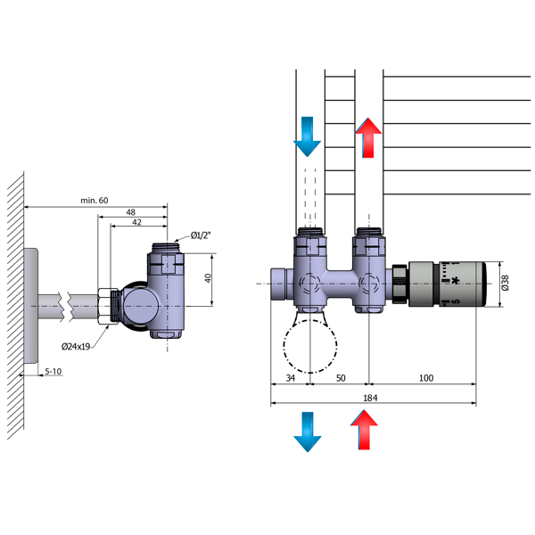 Twin Combi CP5010S pripojovacia sada ventilov termostatická pre stredové pripojenie, chróm