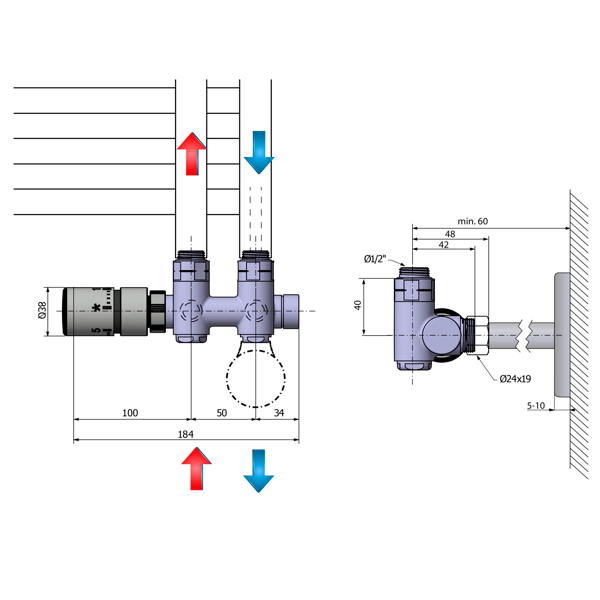 Twin Combi CP5512S pripojovacia sada ventilov termostatická pre stredové pripojenie, brúsená nerez