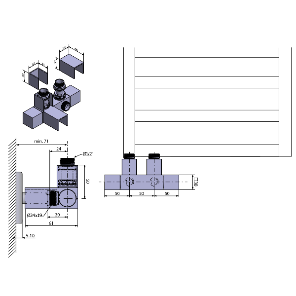 Cube Twin CP581S pripojovacia sada pre stredové pripojenie 50mm, chróm