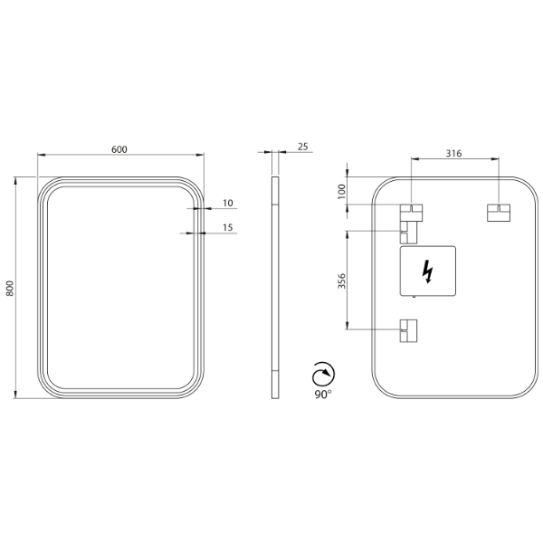 Cetis CT080 zrkadlo s LED osvetlením 60x80 cm, čierne matné