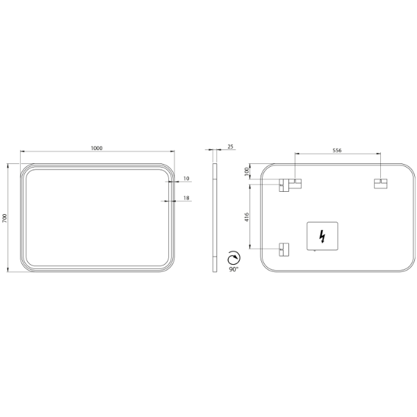 Cetis CT100 zrkadlo s LED osvetlením 100x70 cm, čierne matné
